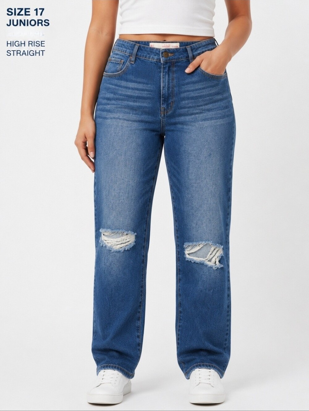 NWT Juniors Plus Size 17 High-Rise Straight Distressed Jeans